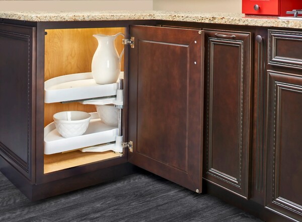 Rev-A-Shelf - 19-1/4" x 39" White Lazy Susan Half-Moon 2 Shelf (Pivot and Slide)