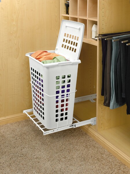 Rev-A-Shelf - 19-7/8" White Hamper Bottom Mount Wire with Polymer Bin/Lid