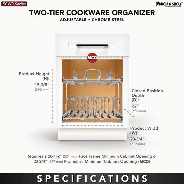 Rev-A-Shelf - 20-3/4" x 22" Base Cabinet Pullout 2 Tier Cookware Organizer