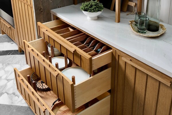 Rev-A-Shelf - 21-1/8" Walnut Cut-To-Size Insert Wood Cutlery Organizer for Drawers