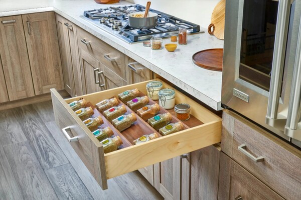 Rev-A-Shelf - 22" Walnut Cut-To-Size Insert Wood Spice Organizer for Drawers