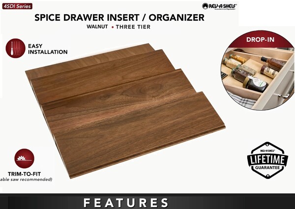 Rev-A-Shelf - 22" Walnut Cut-To-Size Insert Wood Spice Organizer for Drawers