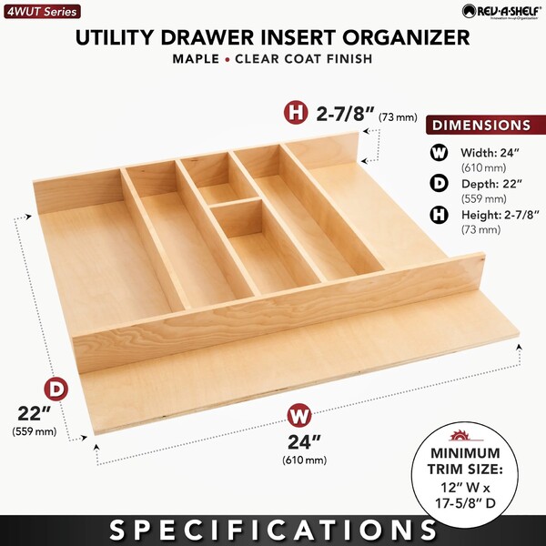 Rev-A-Shelf - 24" Maple Cut-To-Size Insert Wood Utility Organizer for Drawers