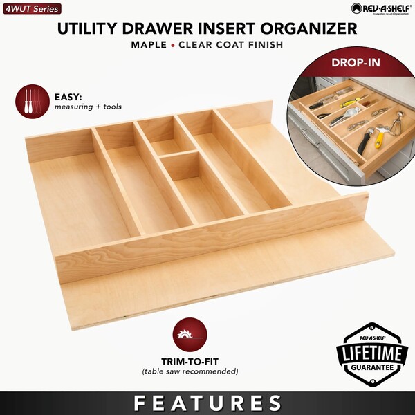 Rev-A-Shelf - 24" Maple Cut-To-Size Insert Wood Utility Organizer for Drawers