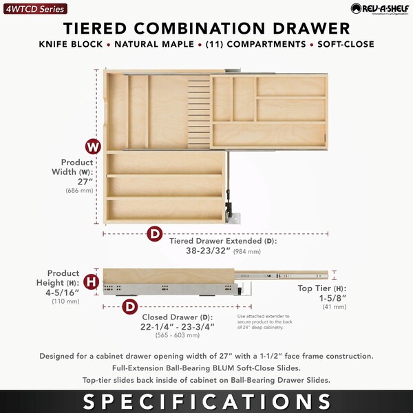 Rev-A-Shelf - 27" Opening - Complete System Tiered Combination Organizer