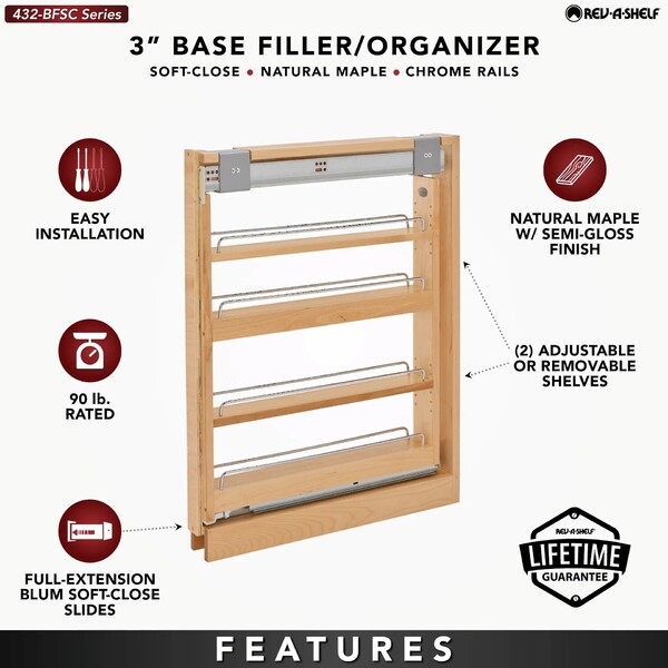 Rev-A-Shelf - 3" Filler Pullout Organizer with Blumotion Soft-Close