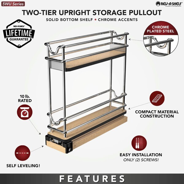 Rev-A-Shelf - 3" Two-Shelf Narrow Wire Wall Upright Pullout