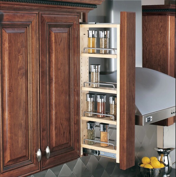 Rev-A-Shelf - 3" x 33" Soft-Close Filler Pullout Organizer with Wood Adjustable Shelves Wall Accessories