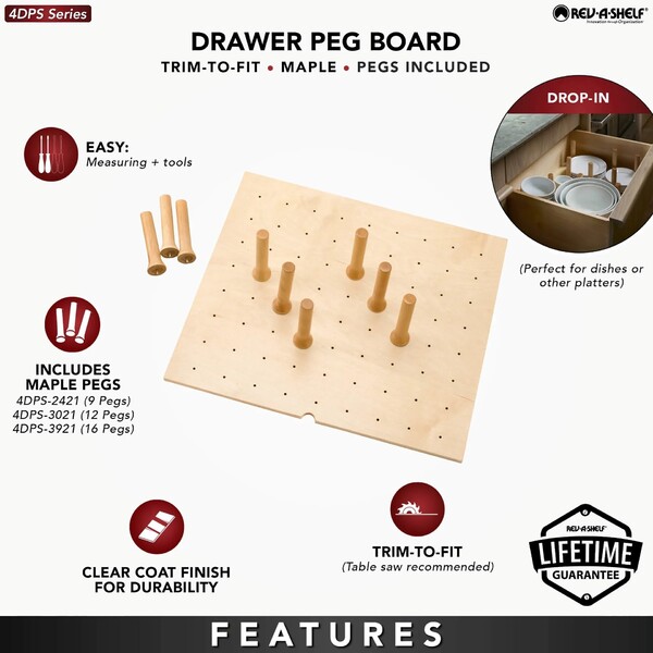 Rev-A-Shelf - 30" Maple Cut-To-Size Insert Peg System for Drawers