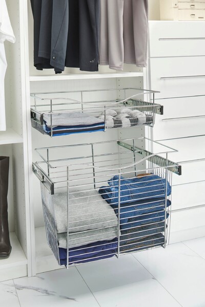 Rev-A-Shelf - 30"W x 14"D x 11"H - Satin Nickel Wire Basket Pullout for Closet