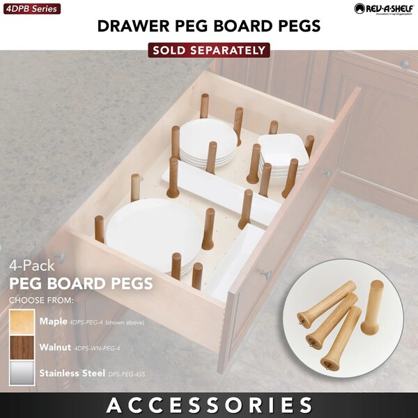 Rev-A-Shelf - 30" Walnut Cut-To-Size Insert Peg System for Drawers