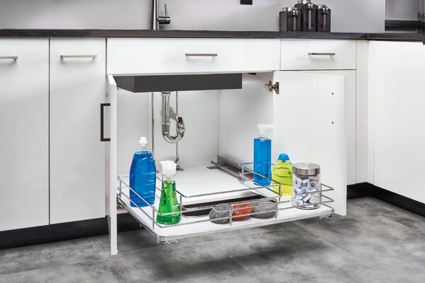 Rev-A-Shelf - 33" Gray Undersink Pullout U-Shape Basket w/ Soft-Close