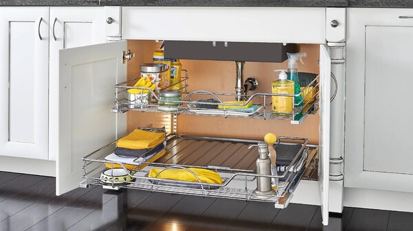 Rev-A-Shelf - 36" Chrome Wire Undersink Pullout U-Shape Basket w/ Soft-Close
