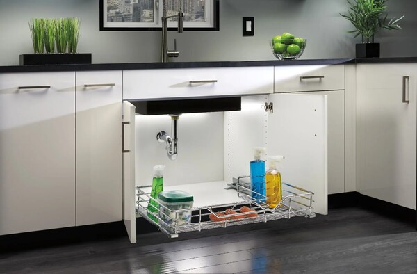 Rev-A-Shelf - 36" Chrome Wire Undersink Pullout U-Shape Basket w/ Soft-Close