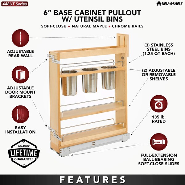 Rev-A-Shelf - 5" Base Cabinet Pullout Utensil Base Organizer Blumotion Soft-Close