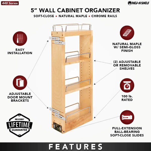 Rev-A-Shelf - 5" Cabinet Pullout Organizer with Soft-Close Wall Accessories