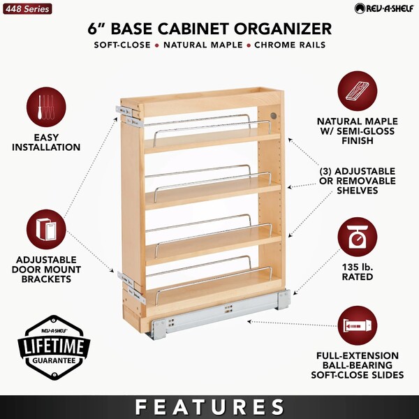 Rev-A-Shelf - 5" Maple Base Cabinet Pullout Organizer REDUCED Depth with Blumotion Soft-Close