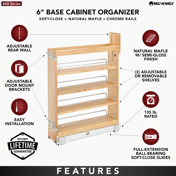 Rev-A-Shelf - 5" Maple Base Cabinet Pullout Organizer with Blumotion Soft-Close