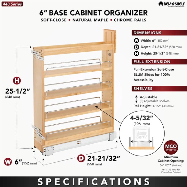 Rev-A-Shelf - 5" Maple Base Cabinet Pullout Organizer with Blumotion Soft-Close
