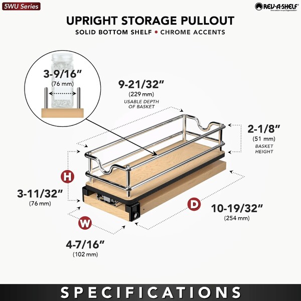 Rev-A-Shelf - 5" Single-Shelf Wire Wall Upright Pullout