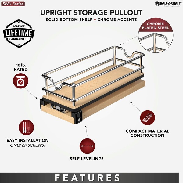 Rev-A-Shelf - 5" Single-Shelf Wire Wall Upright Pullout