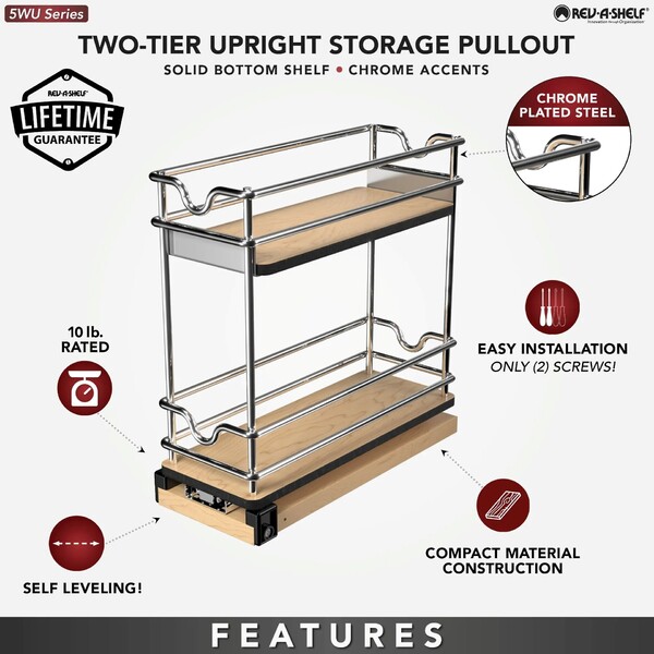 Rev-A-Shelf - 5" Two-Shelf Wire Wall Upright Pullout