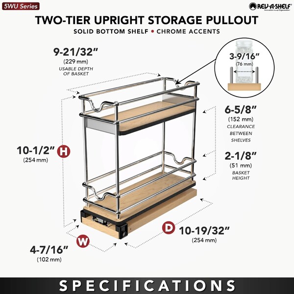 Rev-A-Shelf - 5" Two-Shelf Wire Wall Upright Pullout