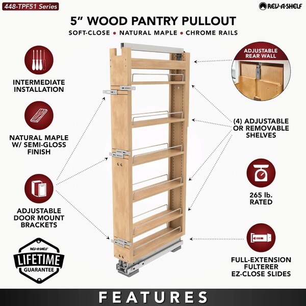 Rev-A-Shelf - 5" x 51" Maple Pullout Wood Tall/Pantry Accessories