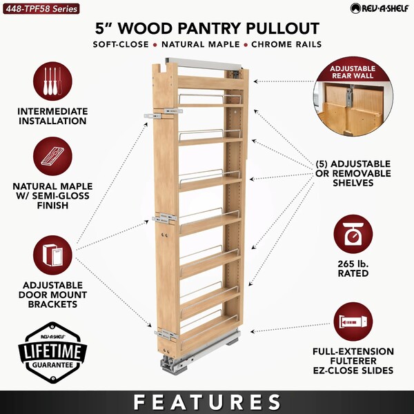 Rev-A-Shelf - 5" x 58" Maple Pullout Wood Tall/Pantry Accessories