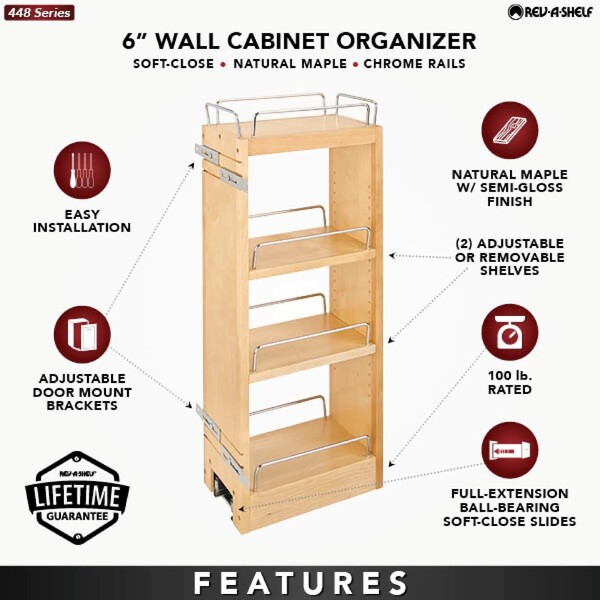 Rev-A-Shelf - 6-1/2" Cabinet Pullout Organizer with Soft-Close Wall Accessories