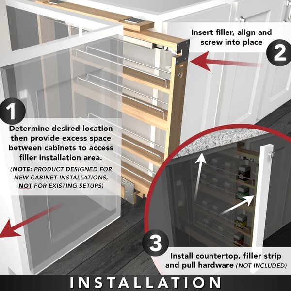 Rev-A-Shelf - 6" x 30" Soft-Close Filler Pullout Organizer with Wood Adjustable Shelves Wall Accessories