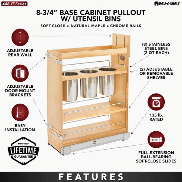 Rev-A-Shelf - 8" Base Cabinet Pullout Utensil Base Organizer Blumotion Soft-Close