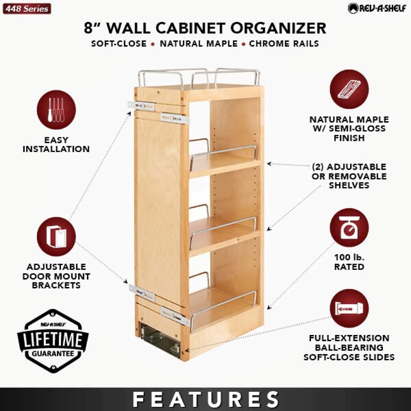 Rev-A-Shelf - 8" Cabinet Pullout Organizer with Soft-Close Wall Accessories