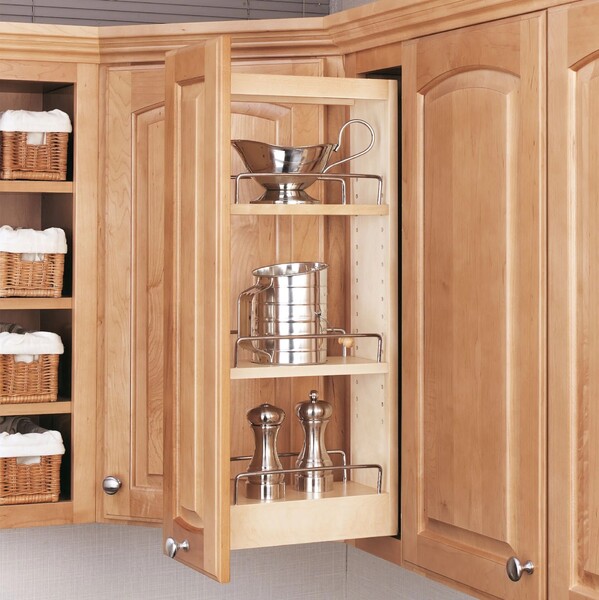 Rev-A-Shelf - 8" Cabinet Pullout Organizer with Wood Adjustable Shelves Wall Accessories