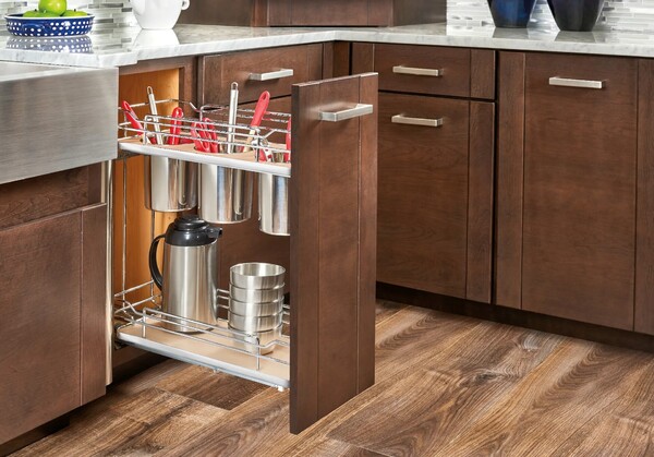 Rev-A-Shelf - 8" Maple Base Cabinet Pullout Utensil Organizer w/Soft-Close