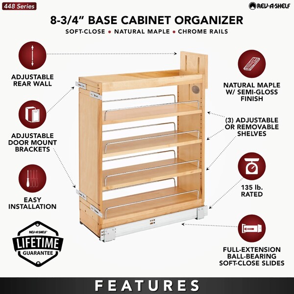 Rev-A-Shelf - 9-1/2" Maple Base Cabinet Pullout Organizer with Blumotion Soft-Close