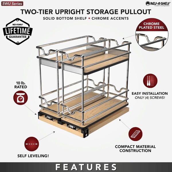 Rev-A-Shelf - 9" Two-Shelf Double Wide Wire Wall Upright Pullout