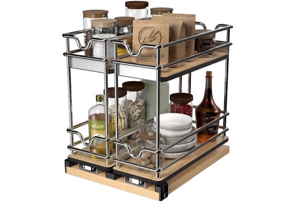 Rev-A-Shelf - 9" Two-Shelf Double Wide Wire Wall Upright Pullout
