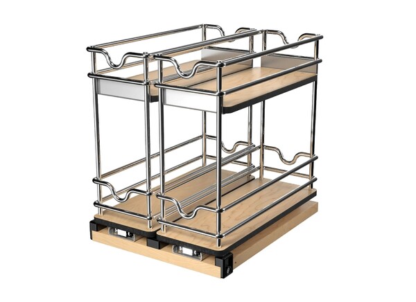 Rev-A-Shelf - 9" Two-Shelf Double Wide Wire Wall Upright Pullout