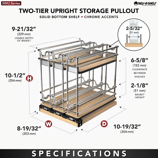 Rev-A-Shelf - 9" Two-Shelf Triple Wide Wire Wall Upright Pullout