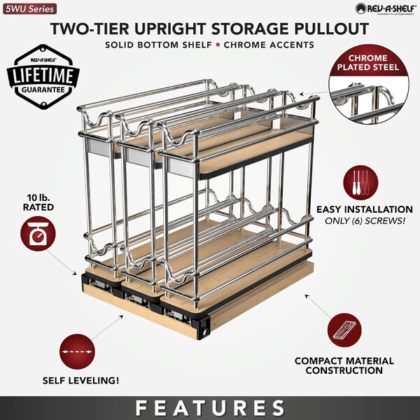 Rev-A-Shelf - 9" Two-Shelf Triple Wide Wire Wall Upright Pullout