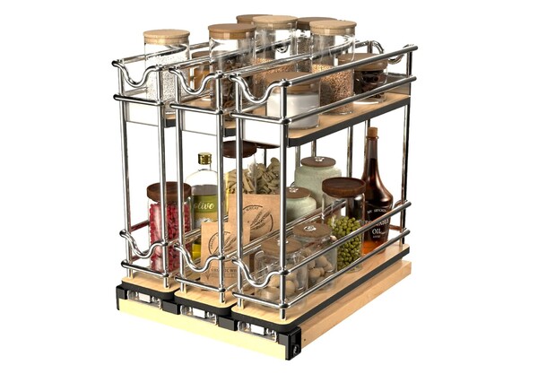 Rev-A-Shelf - 9" Two-Shelf Triple Wide Wire Wall Upright Pullout