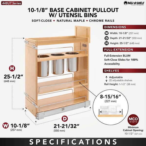 Rev-A-Shelf - (NEW) 9-1/2" Base Cabinet Pullout w/Utensil Bins