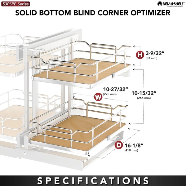 Rev-A-Shelf -  New Elite 15" Maple Pullout Soft-Close Two-Tier Solid Bottom Pull-Slide-Pull