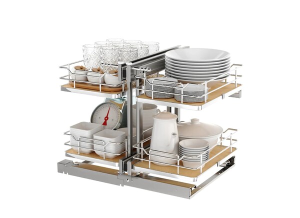 Rev-A-Shelf -  New Elite 15" Maple Pullout Soft-Close Two-Tier Solid Bottom Pull-Slide-Pull