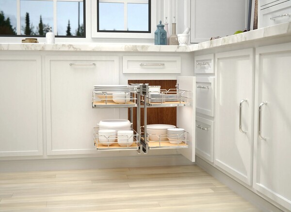 Rev-A-Shelf -  New Elite 15" Maple Pullout Soft-Close Two-Tier Solid Bottom Pull-Slide-Pull