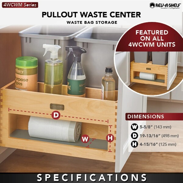 Rev-A-Shelf - Wood Bottom Mount Dbl 35 Qt. Organic Waste Center w/ Storage Space, SC