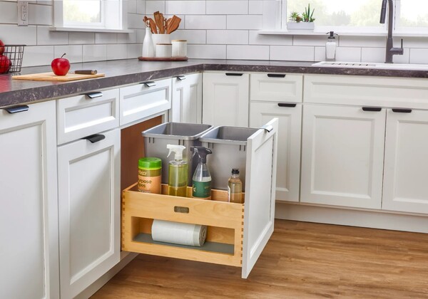 Rev-A-Shelf - Wood Bottom Mount Dbl 35 Qt. Organic Waste Center w/ Storage Space, SC