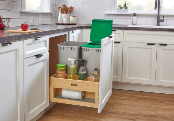 Rev-A-Shelf - Wood Bottom Mount Dbl 50 Qt. Organic Waste Center w/ Storage Space, SC