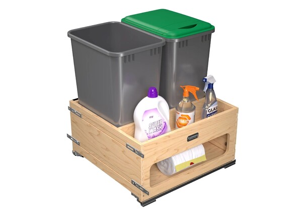 Rev-A-Shelf - Wood Bottom Mount Dbl 50 Qt. Organic Waste Center w/ Storage Space, SC
